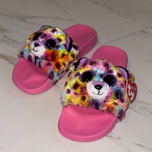 Ty Plush Multicolor Leopard Slide Sandals - Pink Footbed